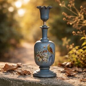 Antique Bristol Glass Decanter & Unusual Stopper Bird & Flowers